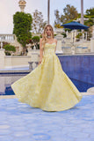 Juliet Jacquard Strapless Ball Gown with Structured Corset Bodice and Choker JT2693A Butter Yellow