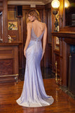 Juliet Jeweled Fitted Gown with V-Neckline and Front Slit JT2619U Blue