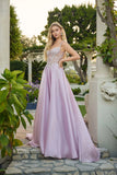 Juliet Liquid Satin A-Line Gown with Structured Corset and Floral Waistband JT2639G Rose