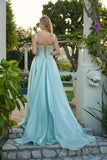 Juliet Liquid Satin A-Line Gown with Structured Corset and Floral Waistband JT2639G Sage Green