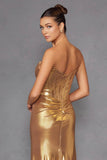 Juliet Luxe Metallic Strapless Slit Evening Gown JT2500A - Rosa Apparel