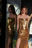 Juliet Luxe Metallic Strapless Slit Evening Gown JT2500A - Rosa Apparel