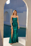 Juliet Luxe Metallic Strapless Slit Evening Gown JT2500A - Rosa Apparel