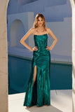 Juliet Luxe Metallic Strapless Slit Evening Gown JT2500A - Rosa Apparel