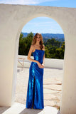 Juliet Luxe Metallic Strapless Slit Evening Gown JT2500A - Rosa Apparel