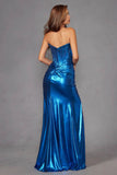Juliet Luxe Metallic Strapless Slit Evening Gown JT2500A - Rosa Apparel