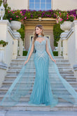 Juliet Mermaid Beaded Gown with Detachable Choker Cape JT2649K Deep Sage