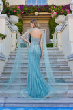 Juliet Mermaid Beaded Gown with Detachable Choker Cape JT2649K Deep Sage