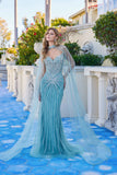 Juliet Mermaid Beaded Gown with Detachable Choker Cape JT2649K Deep Sage