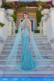 Juliet Mermaid Beaded Gown with Detachable Choker Cape JT2649K Deep Sage