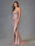 Juliet Metallic Ruched Sleeveless Gown JT2494S - Rosa Apparel