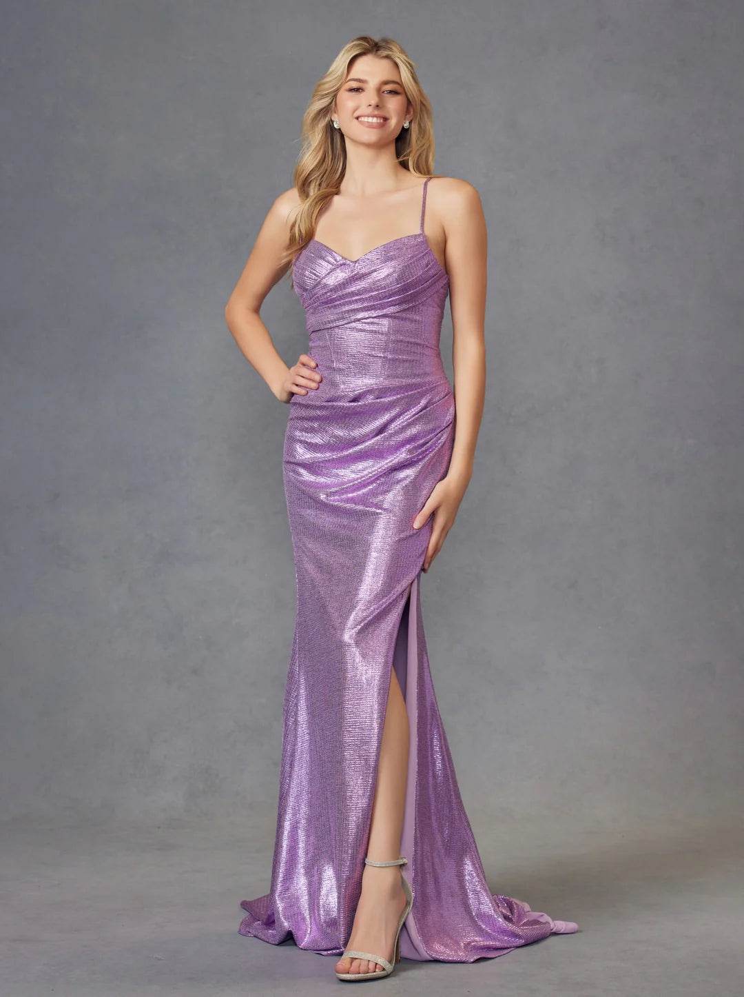 Juliet Metallic Ruched Sleeveless Gown JT2494S - Rosa Apparel