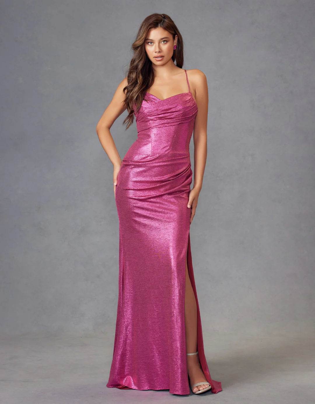 Juliet Metallic Ruched Sleeveless Gown JT2494S - Rosa Apparel