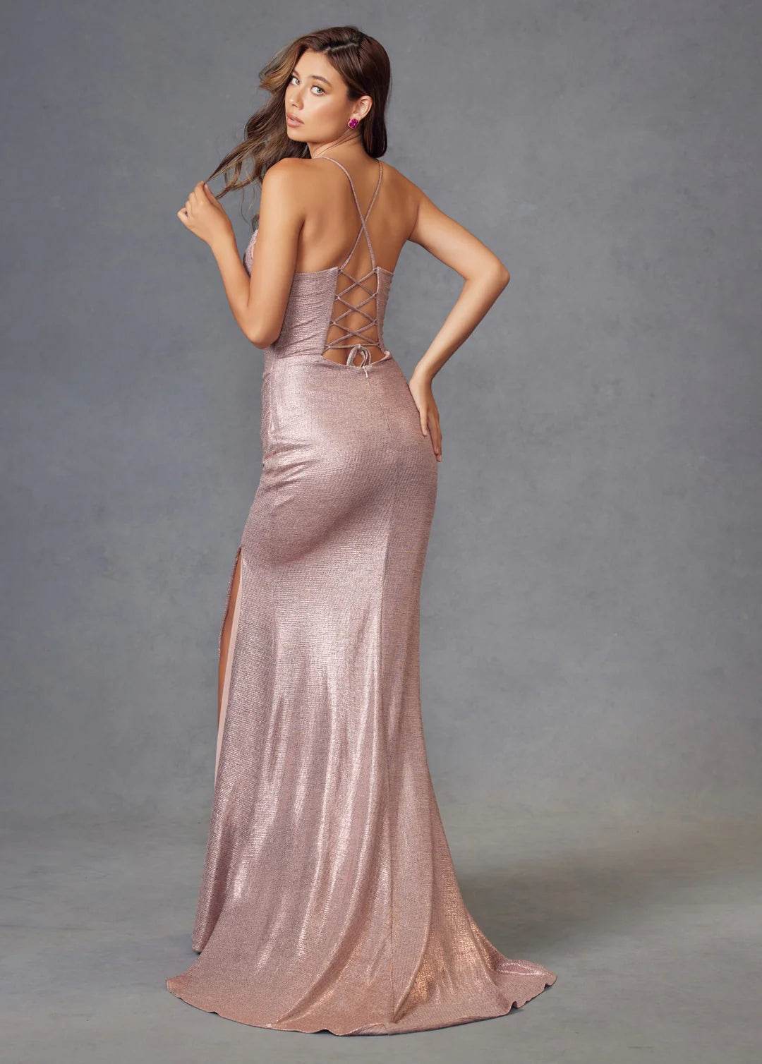 Juliet Metallic Ruched Sleeveless Gown JT2494S - Rosa Apparel