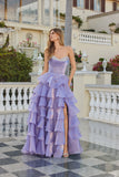 Juliet Moonlight Organza Strapless Layered Gown with Tiered Ruffle Skirt JT2664S Purple