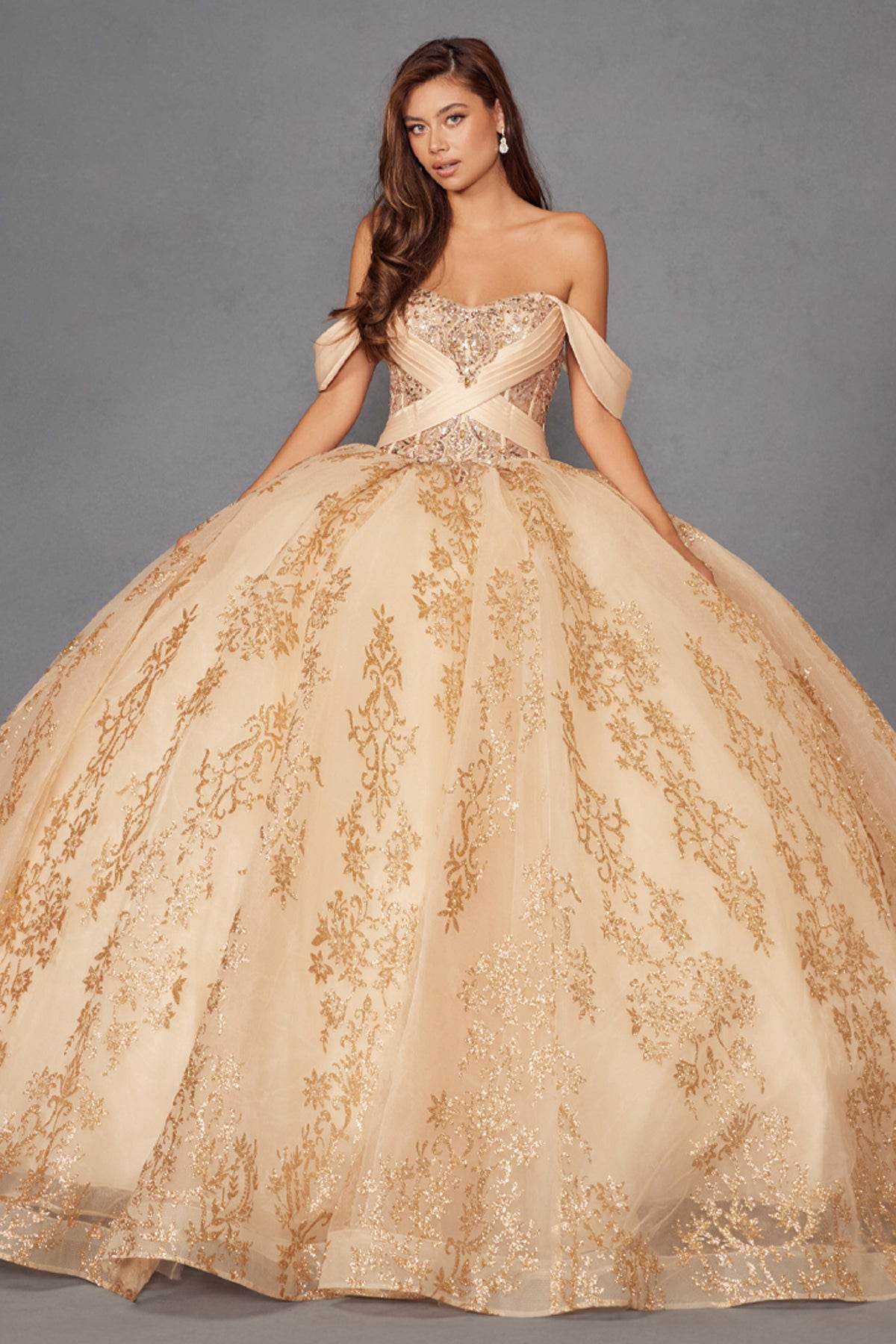Juliet Off-Shoulder Embroidered Quinceanera Ball Gown - JT1488H - Rosa Apparel