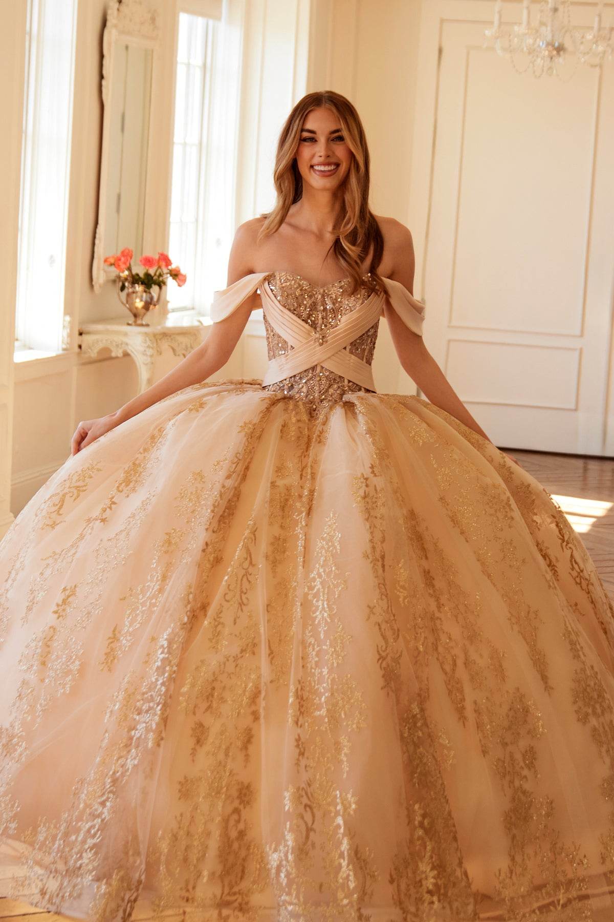 Juliet Off-Shoulder Embroidered Quinceanera Ball Gown - JT1488H - Rosa Apparel