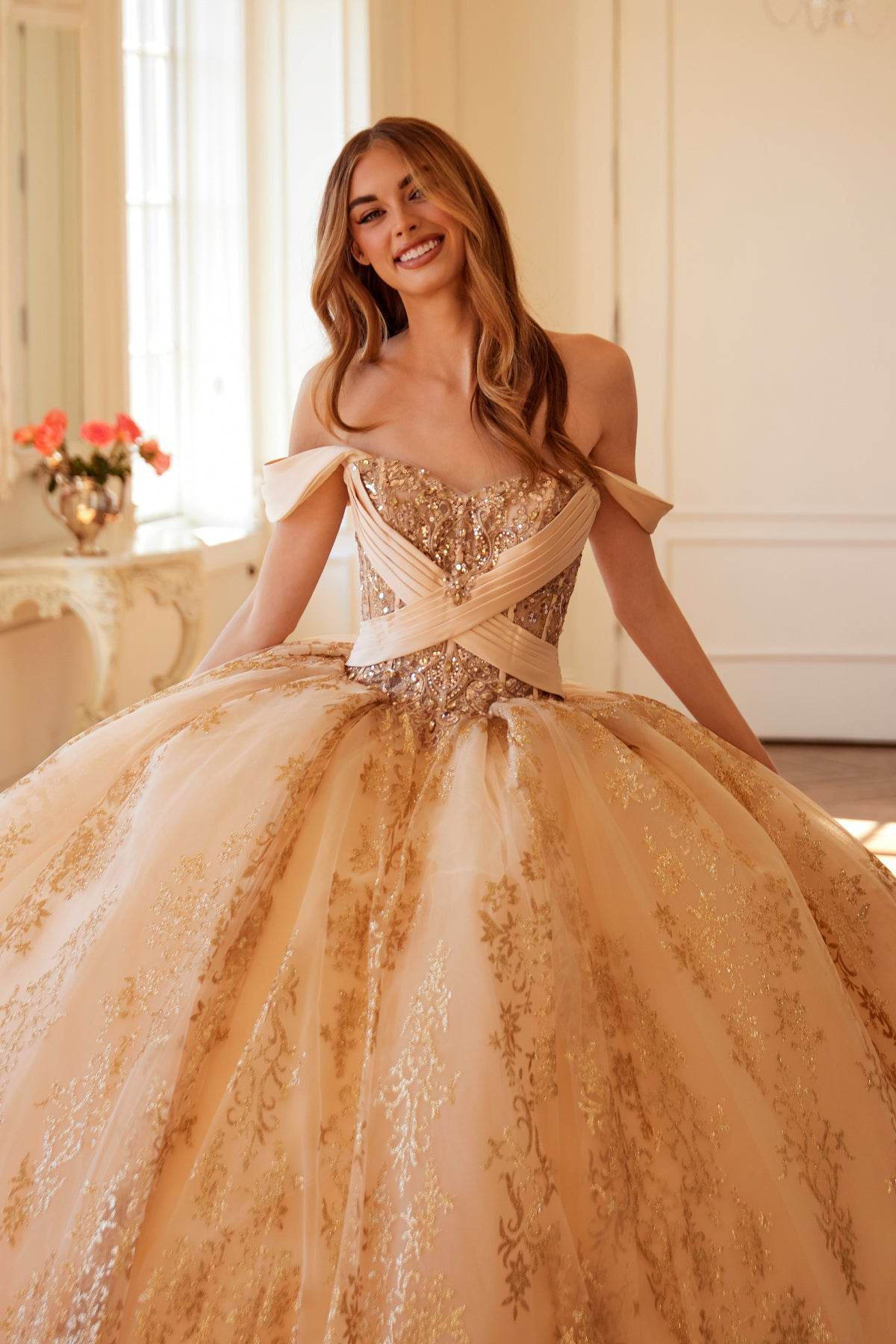 Juliet Off-Shoulder Embroidered Quinceanera Ball Gown - JT1488H - Rosa Apparel
