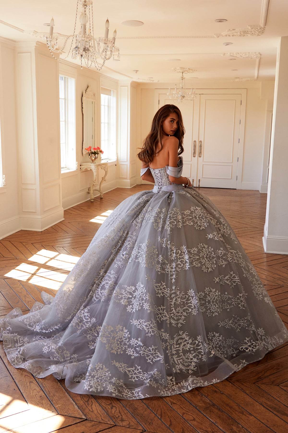 Juliet JT1488H Long Quinceanera Dress Silver / 16 Juliet JT1488H Long Quinceanera Dress Silver / 16