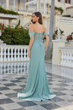 Juliet Off-Shoulder Sweetheart Neckline Gown with Draped Skirt JT2643K Sea Green