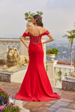 Juliet Off-Shoulder Sweetheart Neckline Gown with Draped Skirt JT2643K Red