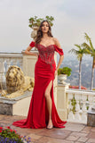 Juliet Off-Shoulder Sweetheart Neckline Gown with Draped Skirt JT2643K Red