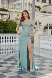 Juliet Off-Shoulder Sweetheart Neckline Gown with Draped Skirt JT2643K Sea Green