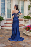 Juliet Off-Shoulder Sweetheart Neckline Gown with Draped Skirt JT2643K Navy Blue