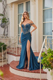 Juliet Off-The-Shoulder Beaded Corset High-Slit Prom Dress JT2652K