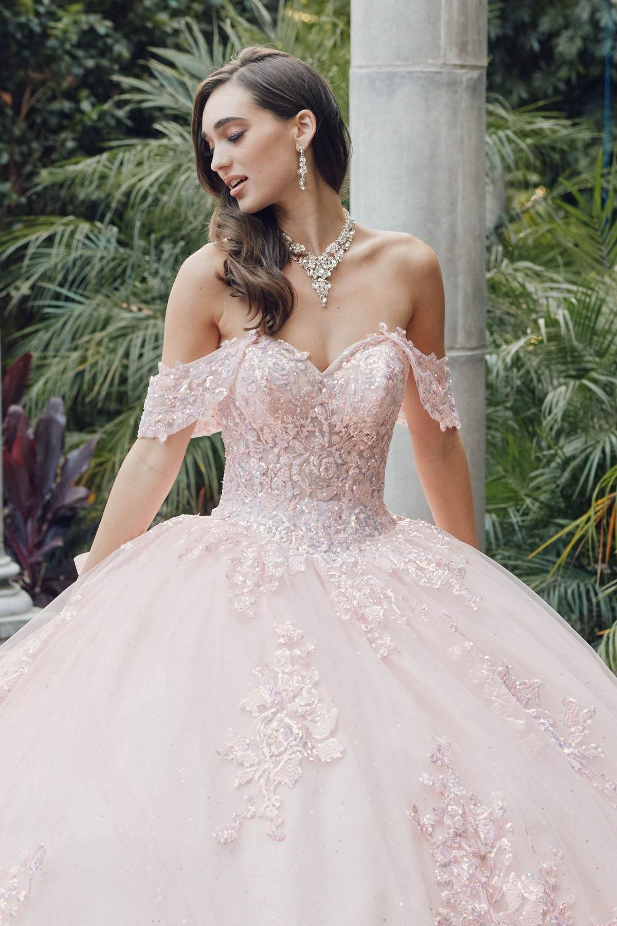 Juliet Off-The-Shoulder Embroidery Back Bow Quinceanera Ball Gown - JT1458J - Rosa Apparel