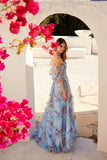 Juliet Print Off Shoulder Ruffled Gown JT2887C - Rosa Apparel