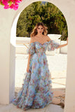 Juliet Print Off Shoulder Ruffled Gown JT2887C - Rosa Apparel