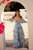Juliet Print Off Shoulder Ruffled Gown JT2887C - Rosa Apparel