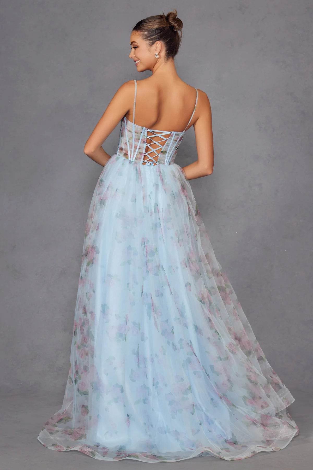 Juliet Print Sleeveless A-line Slit Gown JT2562S - Rosa Apparel