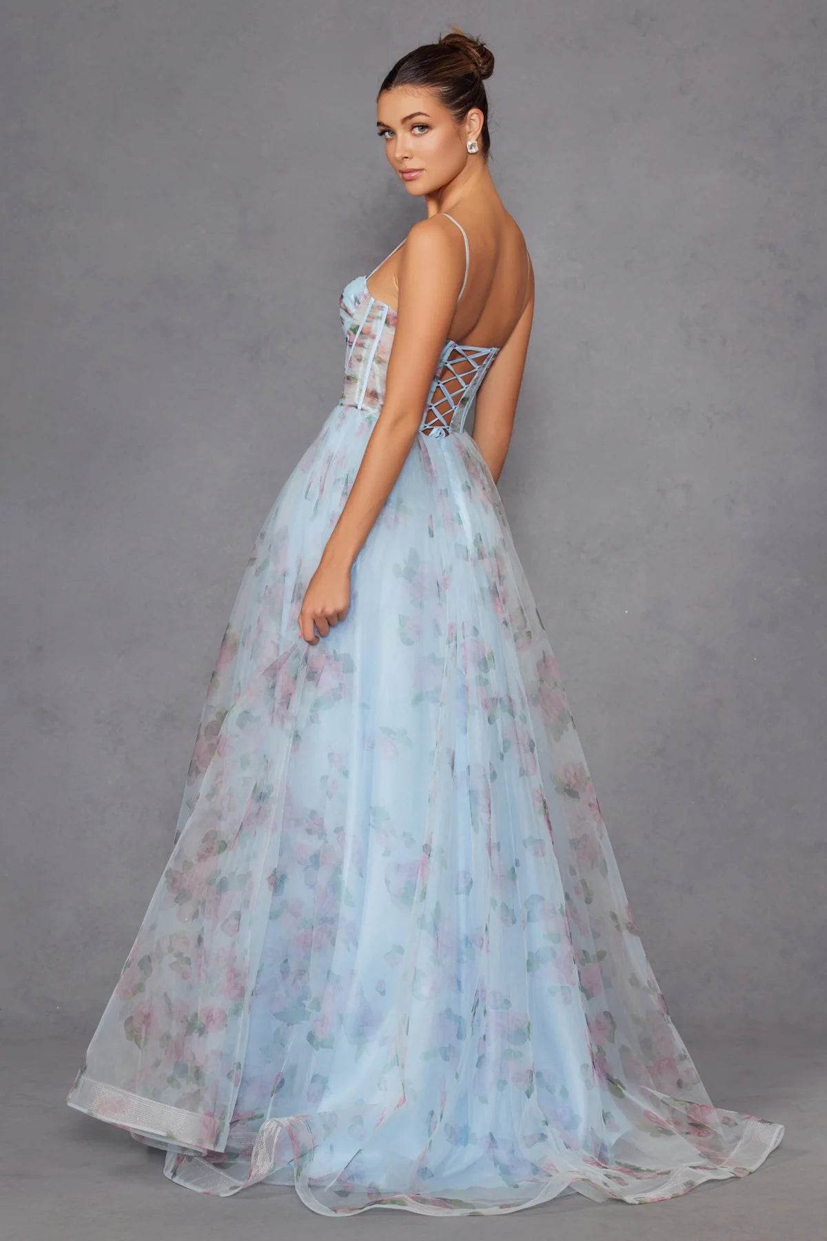 Juliet Print Sleeveless A-line Slit Gown JT2562S - Rosa Apparel