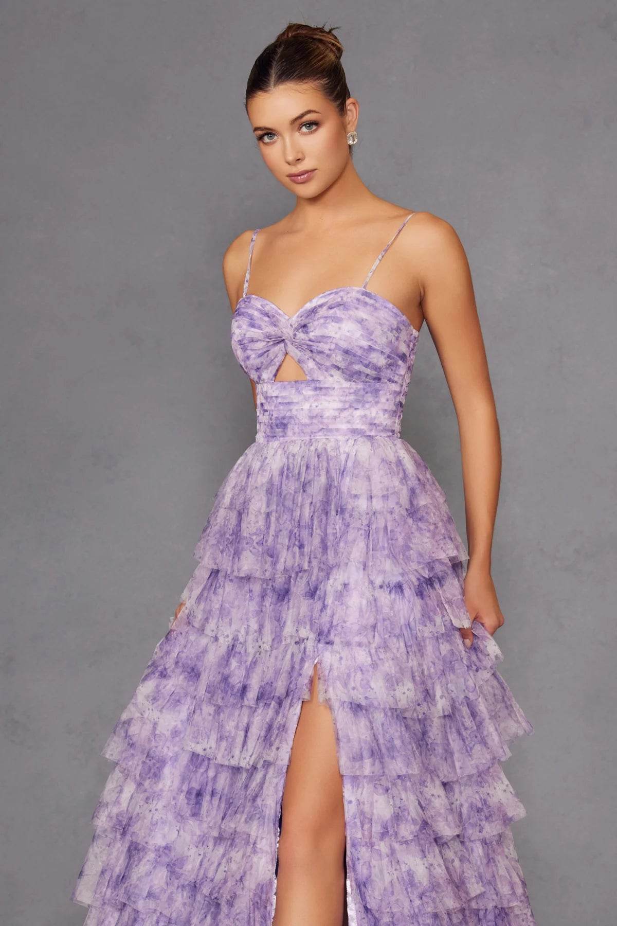 Juliet Print Sleeveless A-line Tiered Gown JT2508A - Rosa Apparel