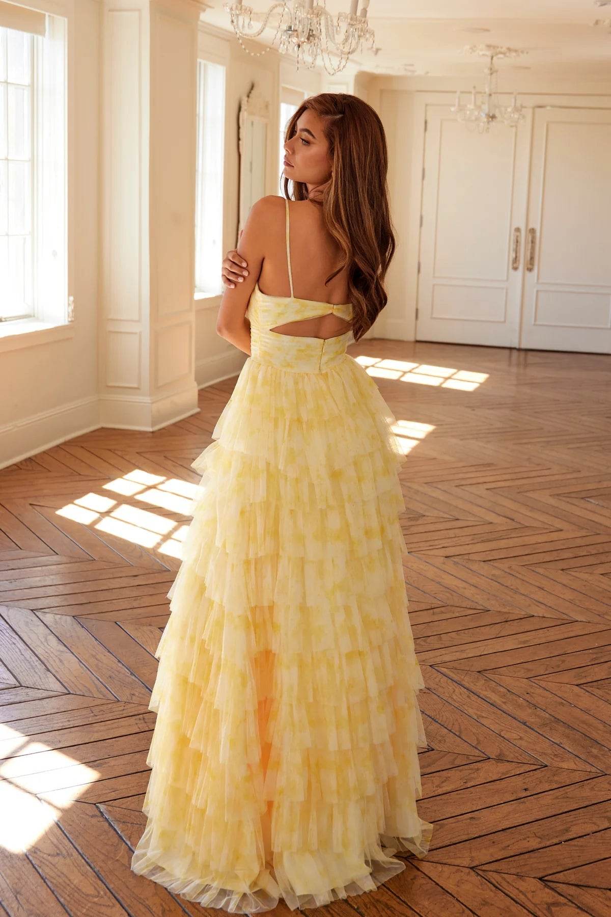 Juliet Print Sleeveless A-line Tiered Gown JT2508A - Rosa Apparel