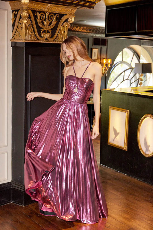 Juliet Radiant Metallic Halter Neck A-Line Prom Dress JT2503A - Rosa Apparel