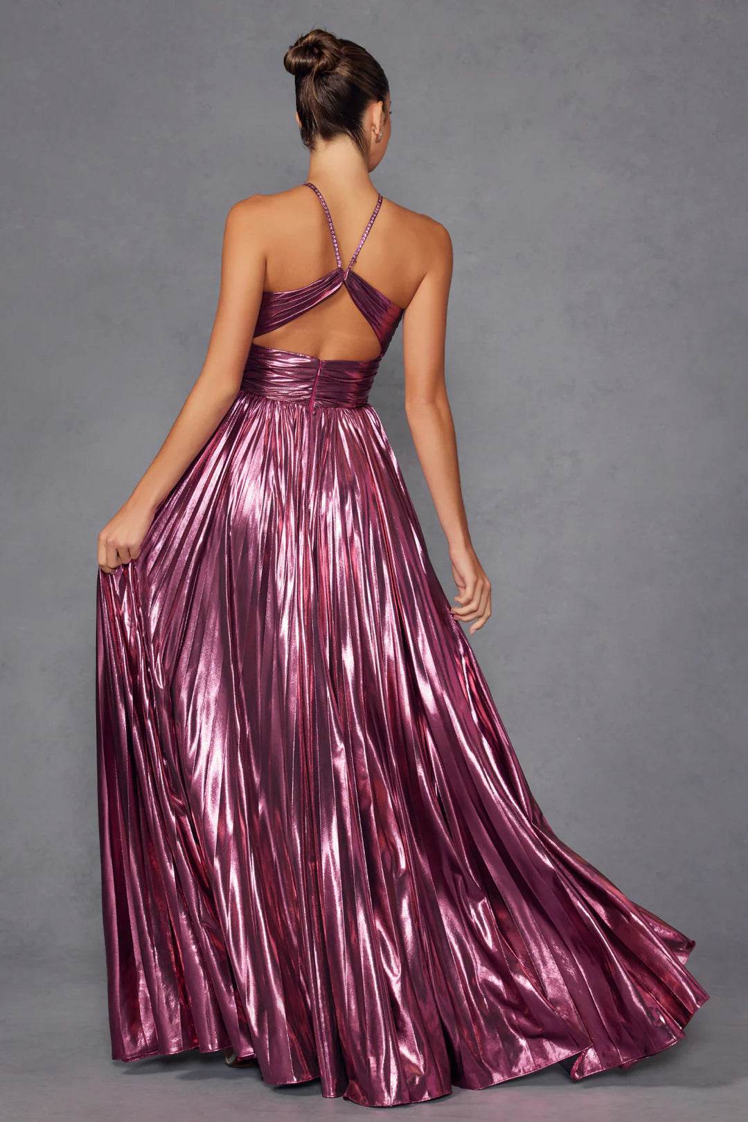 Juliet Radiant Metallic Halter Neck A-Line Prom Dress JT2503A - Rosa Apparel