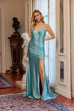 Juliet Rhinestone Evening Gown with Side Slit JT2656S Green