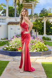 Juliet Satin Corset Bodice Gown with Side Slit JT2659S Red