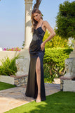 Juliet Satin Corset Bodice Gown with Side Slit JT2659S Black