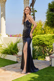 Juliet Satin Corset Bodice Gown with Side Slit JT2659S Black