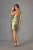 Juliet Satin Homecoming Cocktail Dress with Stones and Side Waist Tie JT964A - Rosa Apparel