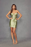 Juliet Satin Homecoming Cocktail Dress with Stones and Side Waist Tie JT964A - Rosa Apparel