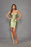 Juliet Satin Homecoming Cocktail Dress with Stones and Side Waist Tie JT964A - Rosa Apparel