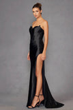 Juliet Satin Strapless Bustier Slit Gown JT2527L - Rosa Apparel