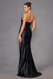 Juliet Satin Strapless Bustier Slit Gown JT2527L - Rosa Apparel