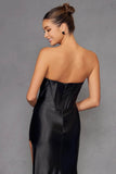 Juliet Satin Strapless Bustier Slit Gown JT2527L - Rosa Apparel