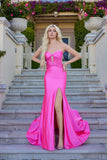 Juliet Satin Strapless Corset Gown with Front Slit and Lace-Up Back JT2674R Pink